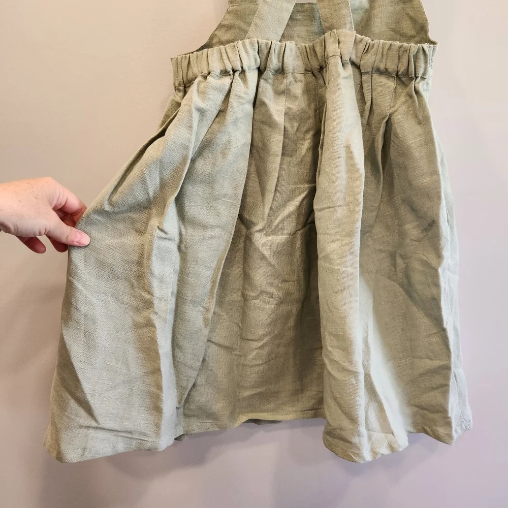 The Sunday Collective Kids NWT PinaforeSage Embroidered Dress Linen/Cotton Blend